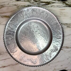 Vintage Farberware Wrought Aluminum Floral Serving Tray Platter Mid Century